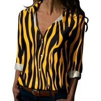 Слънчогледови ризи за жени дамски Блуза копче за блуза Дамски пролетно лято Отпечатани Дълъг ръкав В деколте риза топ блуза
