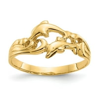 14к жълт златен пръстен с тематични двойни делфини с вълни, размер 5