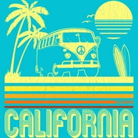 Vintage California Surf Bus Men Ocean Blue Graphic Tee - Дизайн от хора l