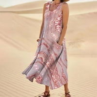 Gotyou облича женски летен хлабав кръгъл отпечатан отпечатък с ръкави с голяма люлееща рокля с джобове розово xxl