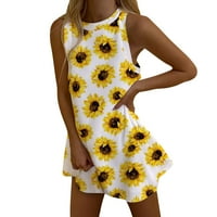 mveomtd жени летни рокли без ръкави небрежни мини пола свободни отпечатани плажни пола рокля модна ежедневна рокля ежедневни опаковки за жени жълти