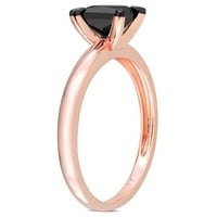 Карат Т. в. черен диамант 14кт Розово злато квадрат черен родий покритие пасианс годежен пръстен