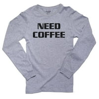 Нуждаете се от кафе-проста модерна кафе любовник Графичен Мъжки Дълъг ръкав сива тениска