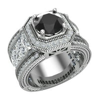 Голям черен диамантен годежен пръстен 14k бяло злато хало пръстени за жени 6. Карат