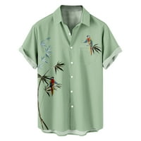 Работна блуза, мъже ежедневни модни въртящи се якички от печат с къс ръкав с джобове жилетка върхове блуза риза зелено 6