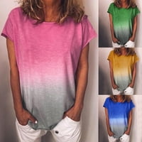 Небрежен градиент на женски градиент цвят с къс ръкав на тениска туника блуза 《Дами върхове на клирънс》