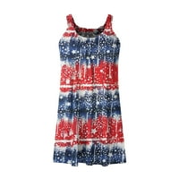 4 юли рокли за жени Лято плюс размер Новост Американски флаг Печат Екипаж на шията без ръкави MIDI рокля