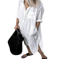 Keeccty жени midi памучно бельо тънък копче с риза риза рокля