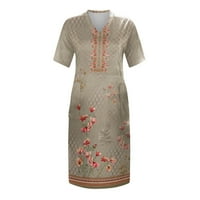 HHEI_K Сватбена рокля за гости Летна рокля за жени плюс размер v-образно деколте с късо ръкав щампа на коляното джобна рокля