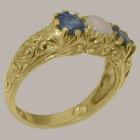 Британски направени 9k жълто злато естествено Opal & Sapphire Womens Promise Ring - Опции за размер - размер 9.5