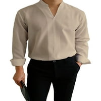 Niuer мъже ежедневни обикновени работни ризи с дълъг ръкав редовен пригоден банда яка блуза солиден цвят офис v тениска