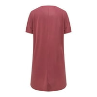 Кратки ръкави на туника за жени летни ежедневни разхлабени ризи екипаж на шията твърд цвят дълги блузи с джобове розово xxxl