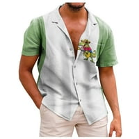 Лятна нова мъжка отпечатана тънка годна риза Голяма модна небрежна риза с къс ръкав мъже зелено xxxl