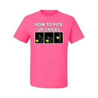 Как да вдигнете пилета шеги хумор за мъже графична тениска, неоново розово, 3XL
