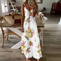 Официални рокли за жени ежедневни без ръкави спагети stap v врата флорален модел печат туника модерна летна елегантна сватба гост