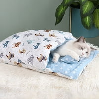 Папаба котка спално легло, анимационен печат котка спален чувал Повален катион за топло развъдниково гнездо за домашни любимци