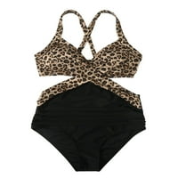 Жени плувни боди с леопардов щампа, кухо кльощаво прилягане на лятно облекло с висока талия