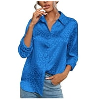 Дамски блузи и блузи с дълъг ръкав от копринен сатен пуловер с леопардов принт в-Деколте с къс ръкав летен Блузсиньо л