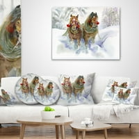 Дизайнарт коне бягащи през зимата - възглавница за хвърляне на животни-12х20
