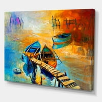 Art DesignArt лодка по време на вечерно сияние на езерото v морско и крайбрежно платно от печат на стена.