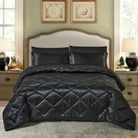 Комплект утешител, копринено меко сатенено легло в чанта с чаршафи за възглавници черно, Калифорнийски крал