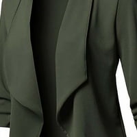 Жилетка дамско палто Отворено дълго яке предни твърди ръкав Небрежно женско палто Женски блейзери и костюми Якета Армия Зелено м